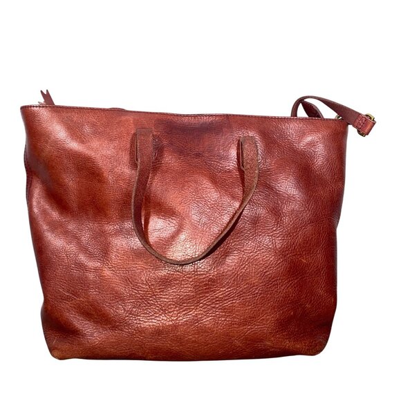 Madewell Womens Large pebbled Leather Transport Tote Bag wine Brown 2018 neutral - Picture 2 of 15